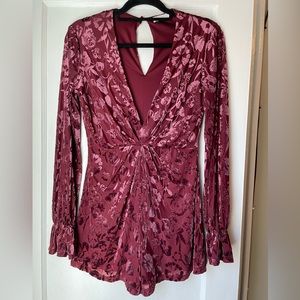 Burgundy velvet detail romper